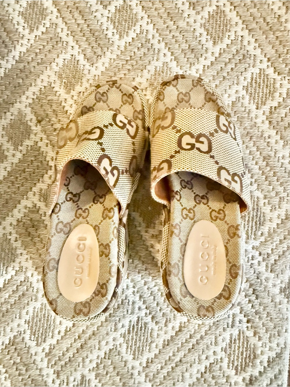 Beige GG Monogram Slide Sandals for Women